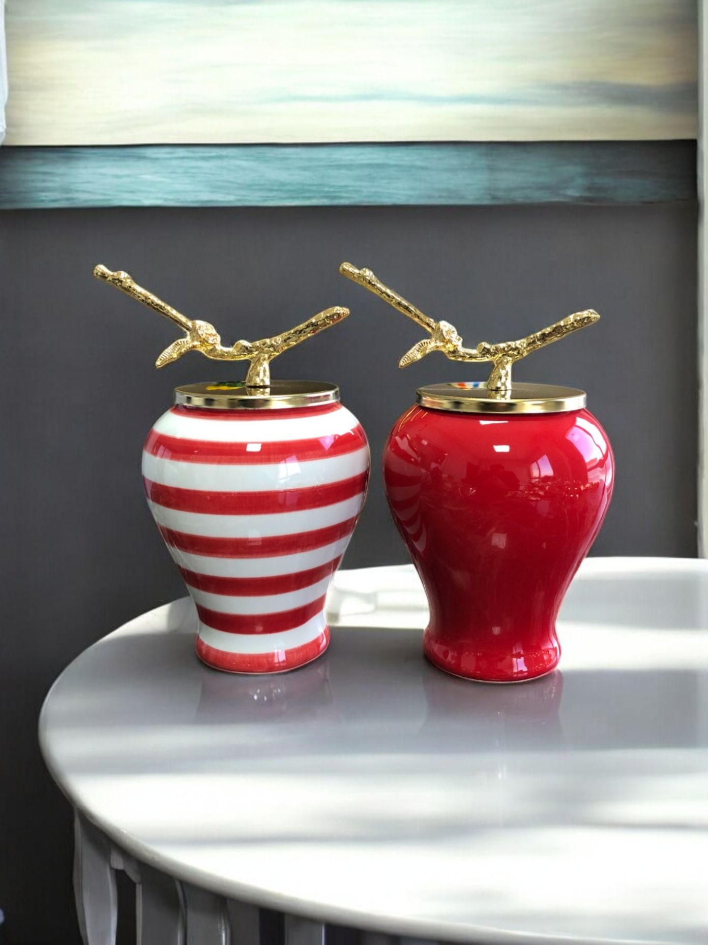 Dekoratif Obje Şah Küp 2 li Gold Dal Zamaklı Kırmızı Klasik Zebra