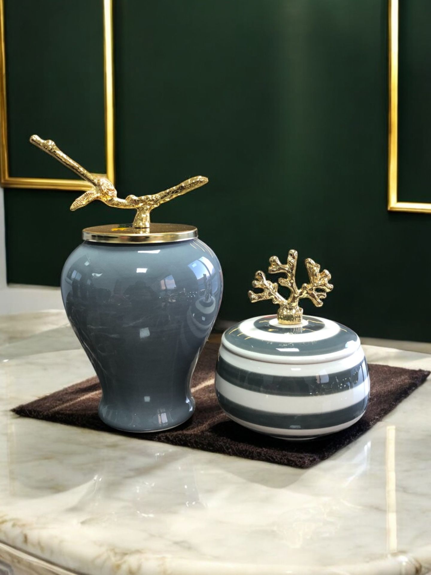 Dekoratif Obje Gold Dallı Gri Şah Küp Mercan Zamaklı Klasik Zebra Obje