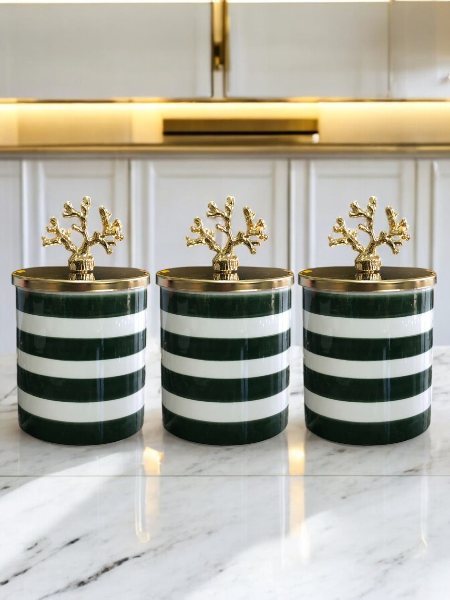 Baharatlık 3 lü Set Kahve Köşesi Klasik Zebra Yeşil Gold Mercan