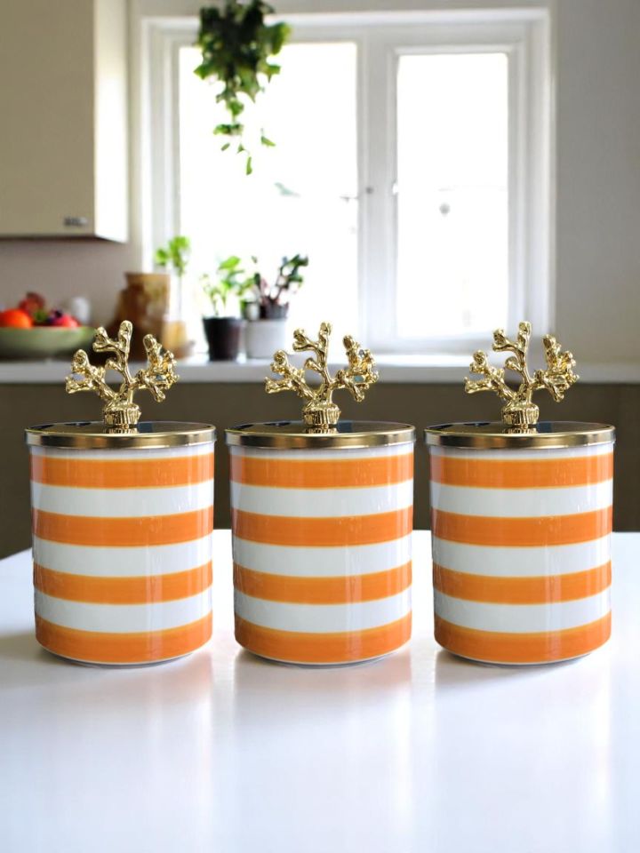 Baharatlık 3 lü Set Kahve Köşesi Klasik Zebra Soft Sarı Gold Mercan