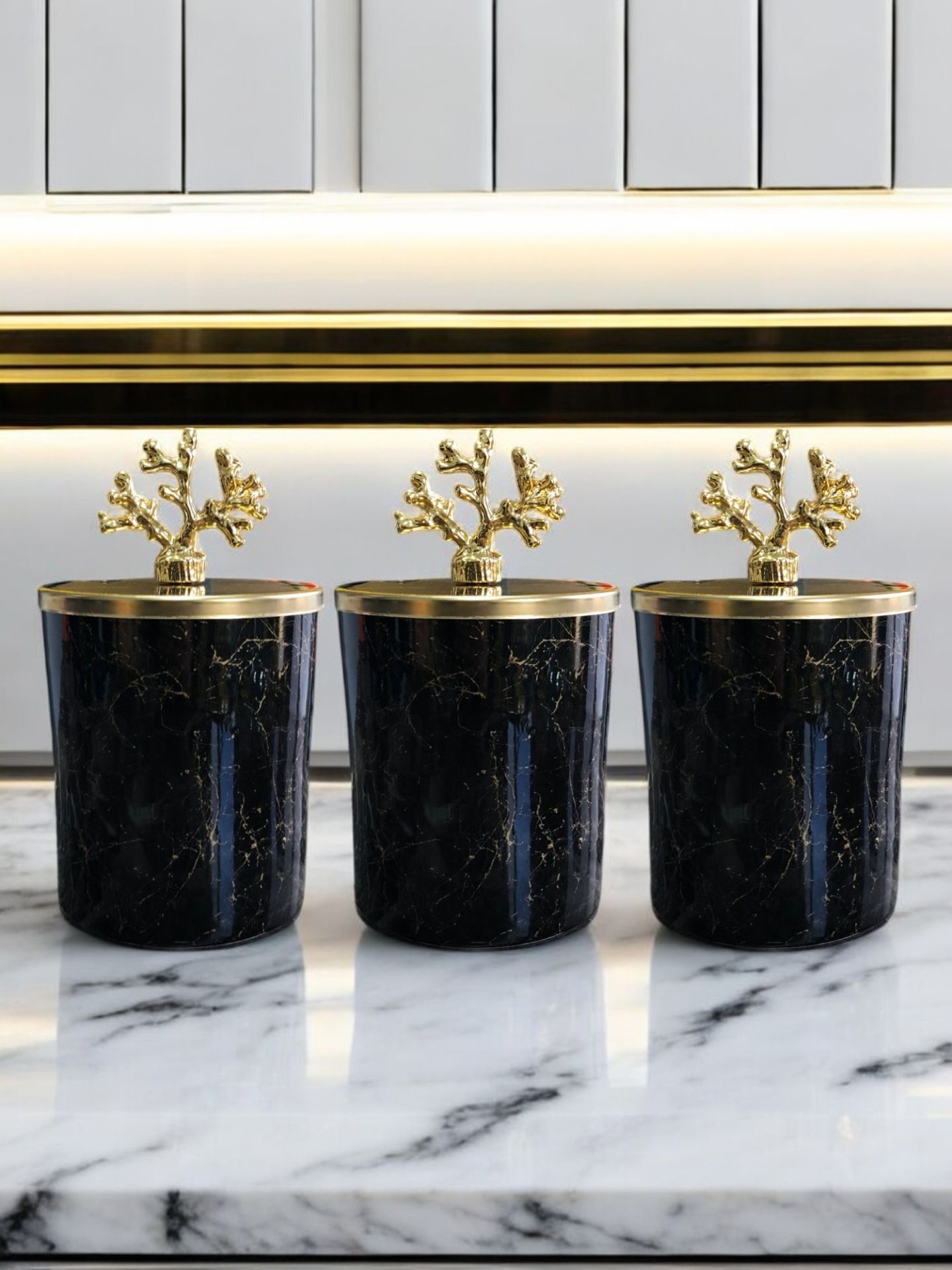 Baharatlık 3 lü Set Kahve Köşesi Siyah Gold Mermer Gold Mercan
