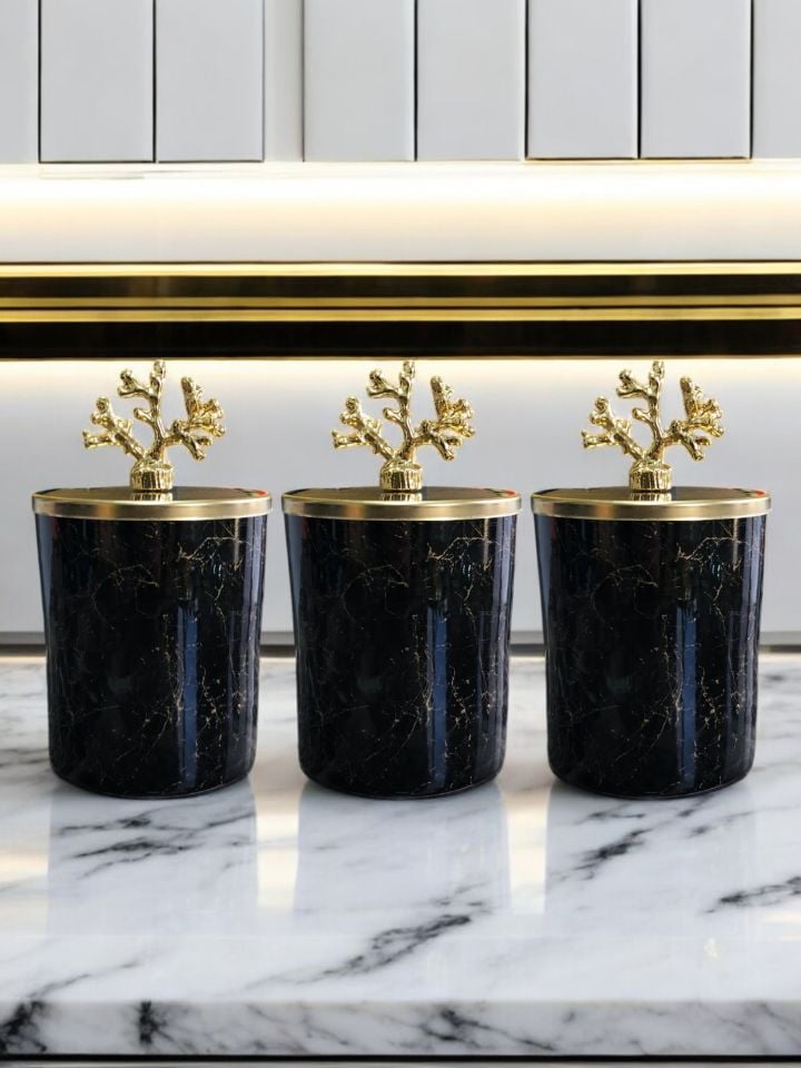 Baharatlık 3 lü Set Kahve Köşesi Siyah Gold Mermer Gold Mercan