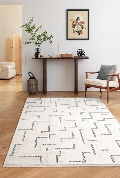 Polo Serisi Ekru/Siyah Renk Modern Halı NX-6946