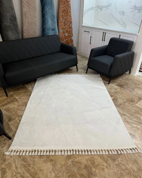 Cloud Serisi Makinede Yıkanabilir Beyaz Peluş Halı NX-116