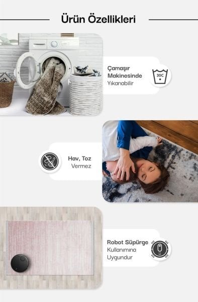 Yıkanabilir Kaymaz Tabanlı Natural Pamuk Çocuk/Bebek Halısı NX-229