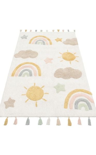 Yıkanabilir Kaymaz Tabanlı Natural Pamuk Çocuk/Bebek Halısı NX-238