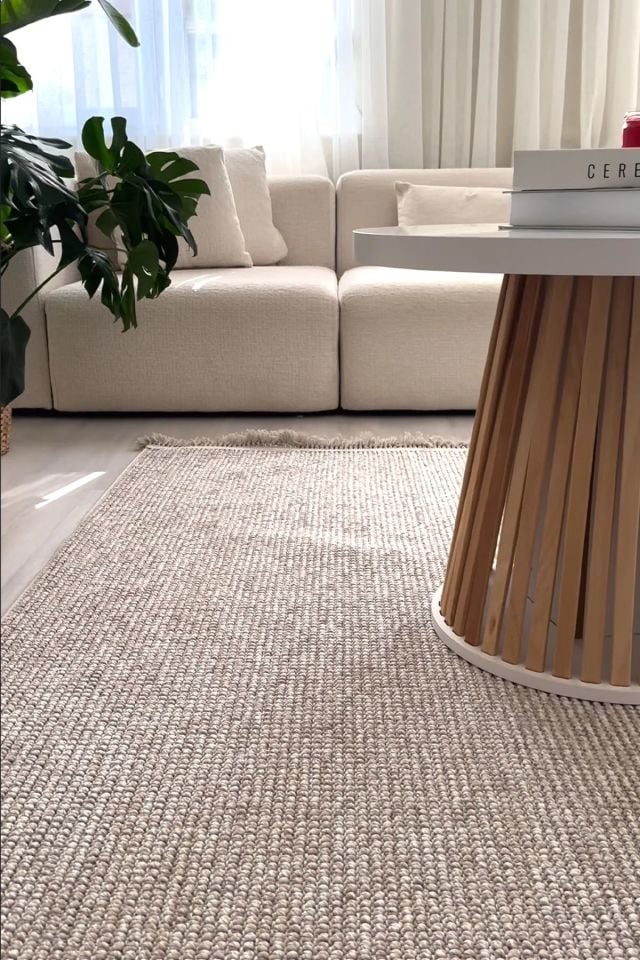 Clam Serisi Bukle Modern Bej Renk Halı NX-3008B