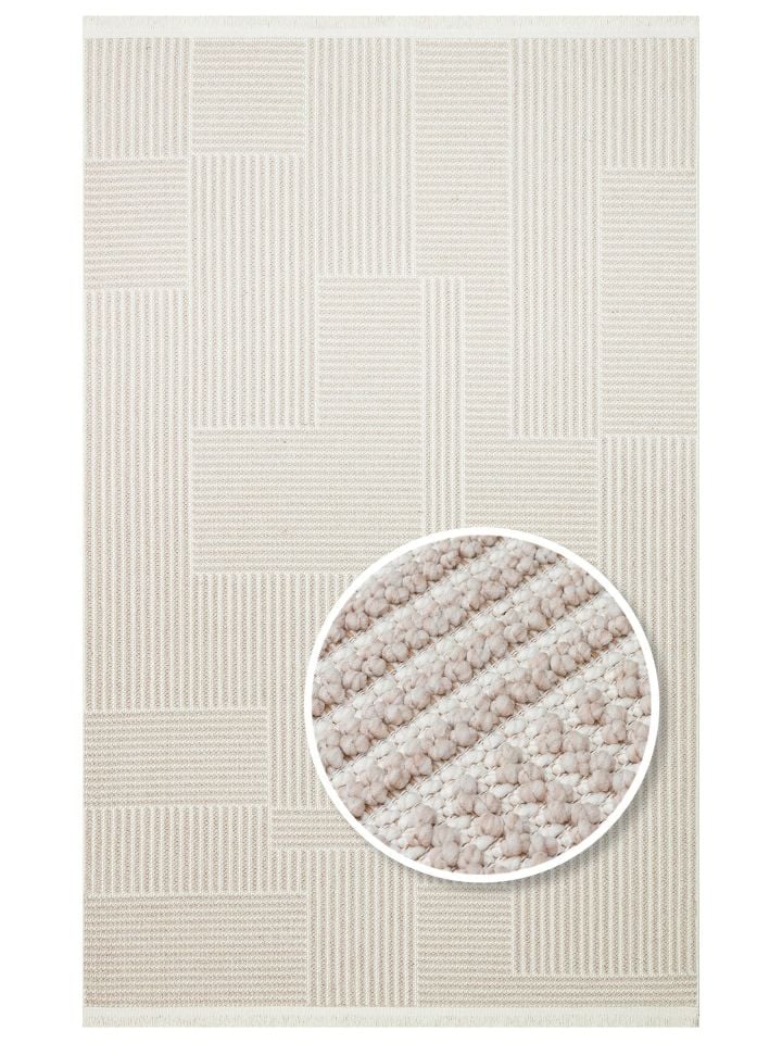 Clam Serisi Bukle Dokuma Modern Bej Renk Halı EH-5409