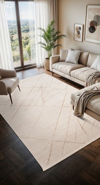 Verona Serisi Krem/Gold Renk Akrilik Makine Halısı SH-0103S