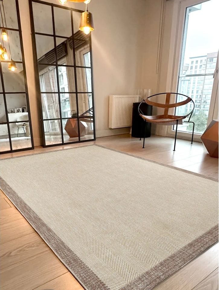 Alfa Serisi Makinede Yıkanabilir Krem/Bej Sisal Halı NX-45