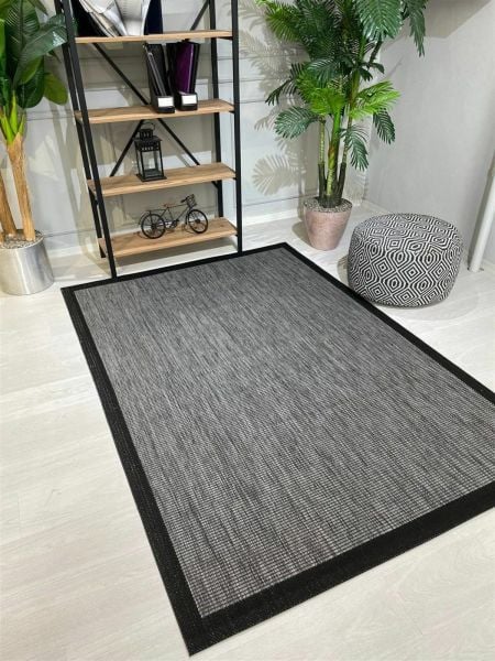 Alfa Serisi Makinede Yıkanabilir Gri/Siyah Sisal Halı NX-01
