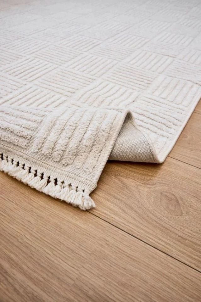 FIRSAT ÖLÇÜ Hav Toz Vermeyen Modern Dayanıklı Beyaz Halı