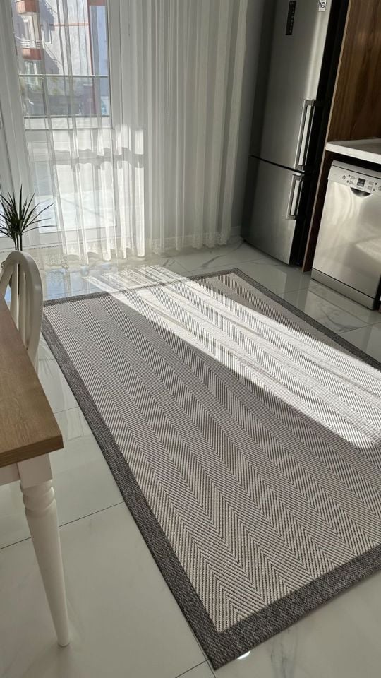 Alfa Serisi Makinede Yıkanabilir Beyaz/Gri Sisal Halı NX-11
