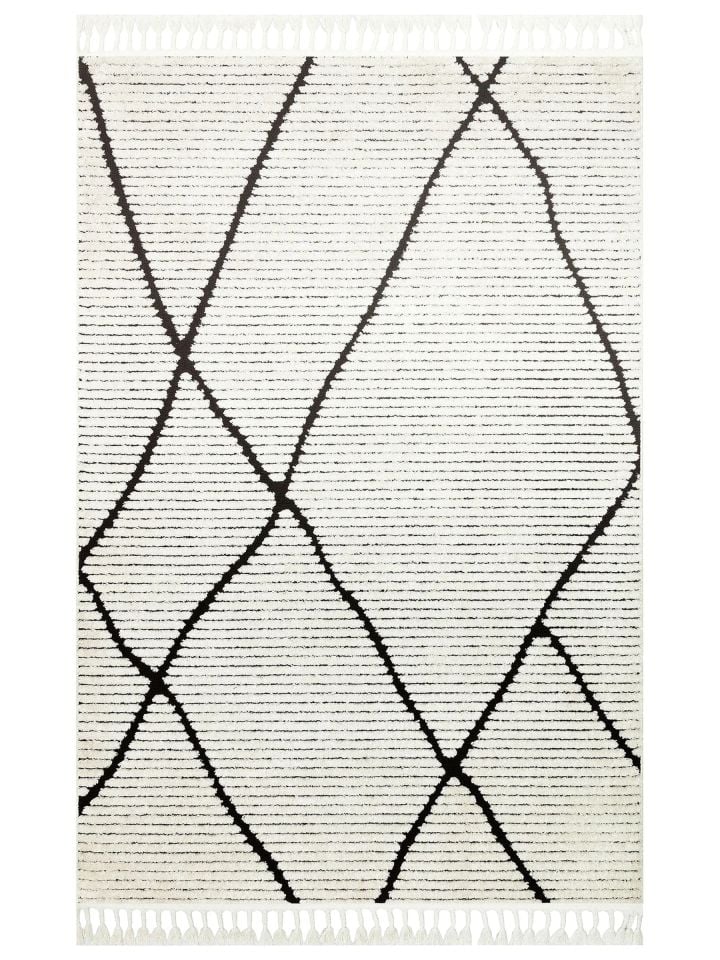 Bony Serisi Krem/Siyah Renk Yumuşak Modern Halı EH-361