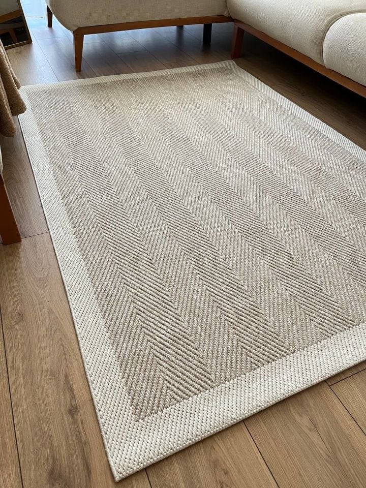 Alfa Serisi Makinede Yıkanabilir Beyaz/Bej Sisal Halı NX-12