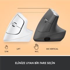 Logitech Lift Sessiz Kablosuz Ergonomik Dikey Mouse - Beyaz 910-006475