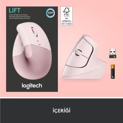 Logitech Lift Sessiz Kablosuz Ergonomik Dikey Mouse - Pembe 910-006478