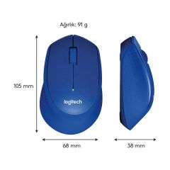 Logitech M330 Sessiz Kablosuz Optik Mouse - Mavi 910-004910