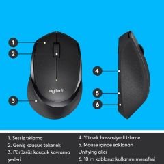 Logitech M330 Sessiz Kablosuz Optik Mouse - Siyah