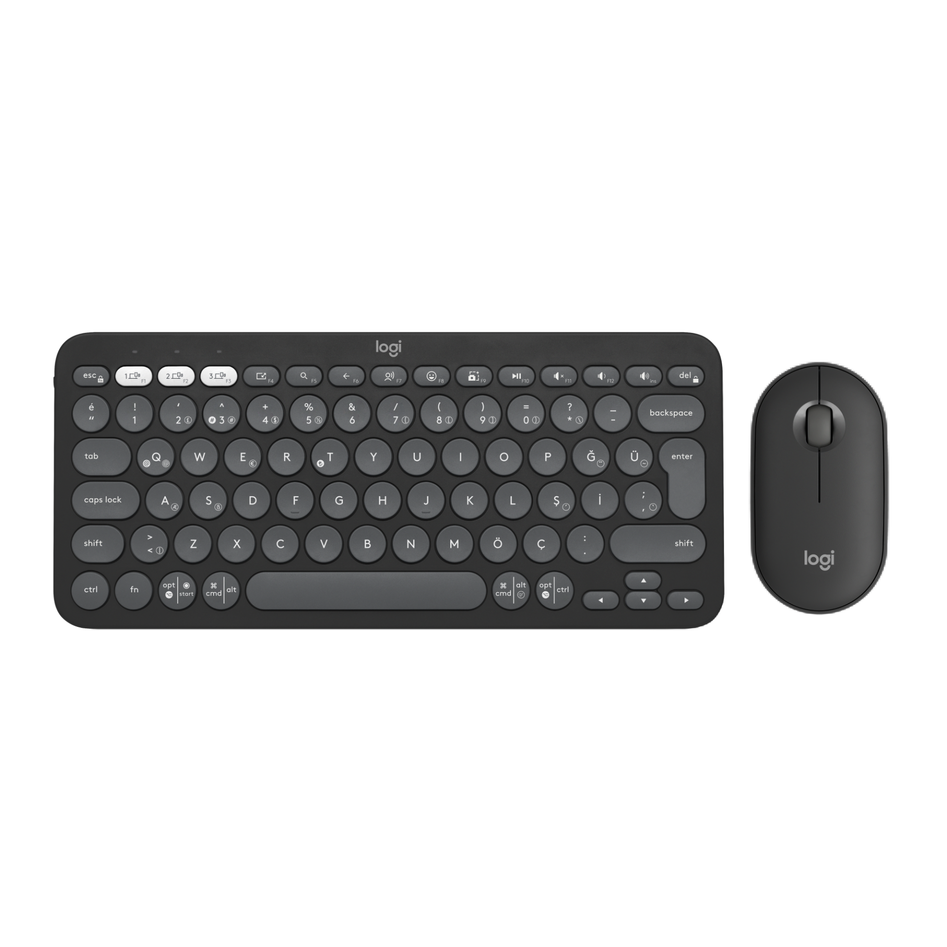 Logitech Pebble 2 Combo Çoklu Sessiz Kablosuz Türkçe Q Klavye Mouse Seti - Grafit 920-012245