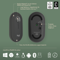 Logitech Pebble 2 Combo Çoklu Sessiz Kablosuz Türkçe Q Klavye Mouse Seti - Grafit 920-012245