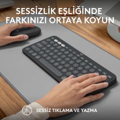 Logitech Pebble 2 Combo Çoklu Sessiz Kablosuz Türkçe Q Klavye Mouse Seti - Grafit 920-012245