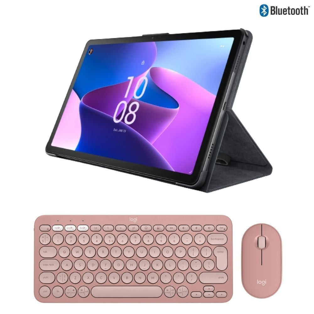 Lenovo Tab M10 Plus (3rd Gen) TB128FU 10.6'' 4GB + 128GB Wifi + Bluetooth Tablet ZAAS0033TR + Logitech Pebble 2 Kablosuz Klavye Mouse Seti Pembe