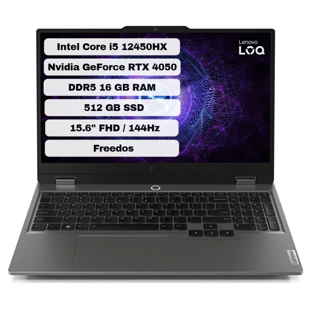 Lenovo LOQ 15IAX9 83GS007WTR16 Intel Core i5 12450HX 16GB 512GB SSD RTX 4050 Freedos 15.6'' FHD Taşınabilir Bilgisayar