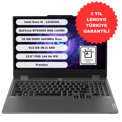 Lenovo Loq 15IAX9 GTI32 Intel Core i5 12450HX 32GB 512GB SSD RTX4060 Freedos 15.6'' FHD Taşınabilir Bilgisayar 83GS00PGTR