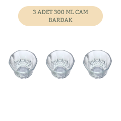 3 Adet Cam Su Bardağı Kesme Model- 300 ml