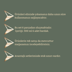 6 Adet Cam Su Bardağı Kesme Model- 300 ml