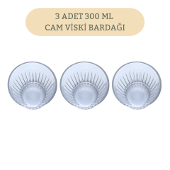 3 Adet Cam Bardak/ Viski Bardağı Kesme Model- 300 ml