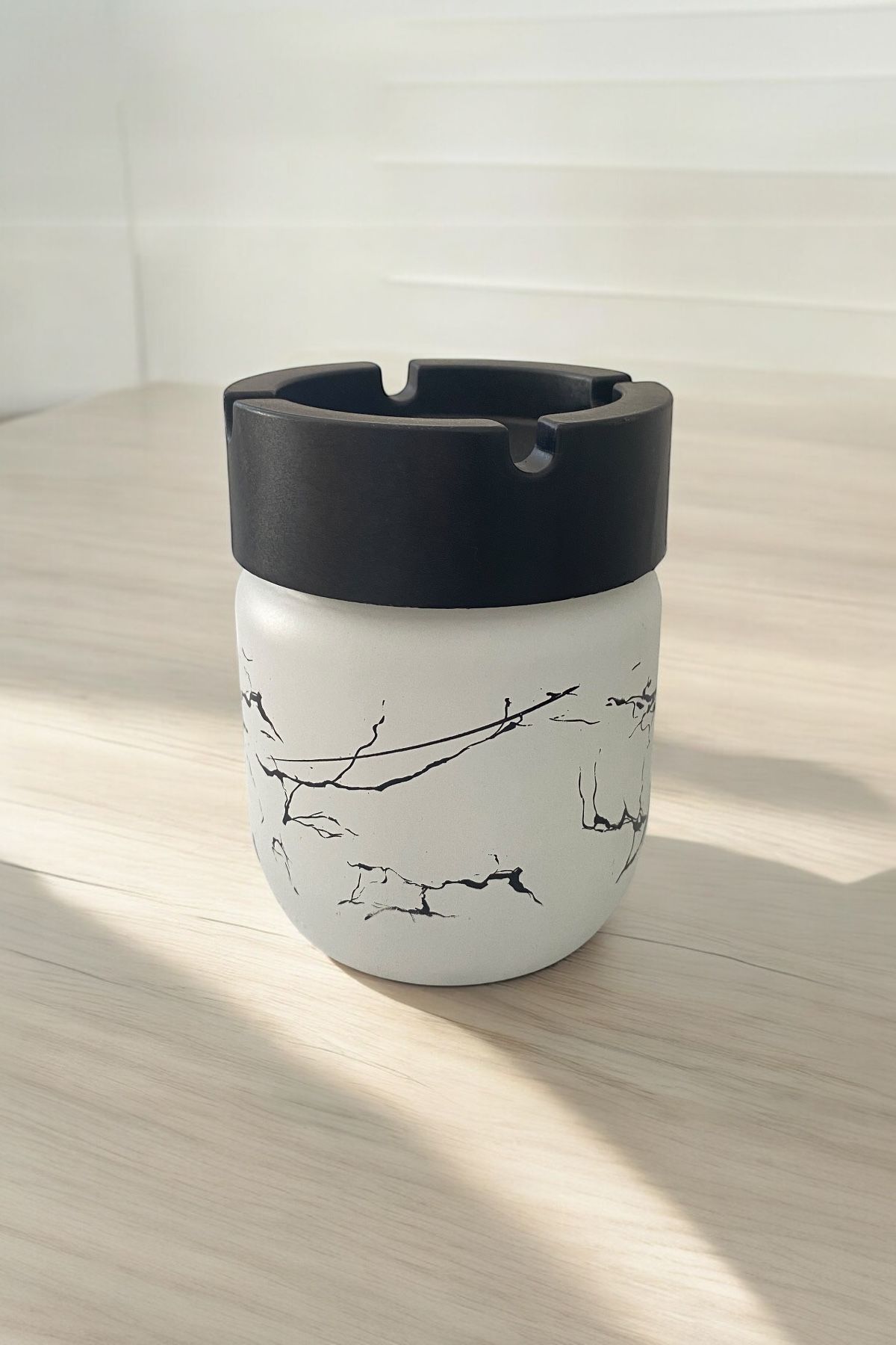 Cam Küllük/ Kül Tablası Mermer Desenli/Beyaz