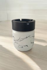 Cam Küllük/ Kül Tablası Mermer Desenli/Beyaz