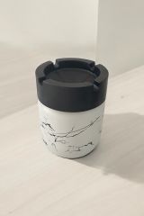Cam Küllük/ Kül Tablası Mermer Desenli/Beyaz