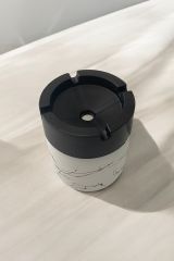 Cam Küllük/ Kül Tablası Mermer Desenli/Beyaz