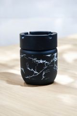 Cam Küllük/ Kül Tablası Mermer Desenli-Siyah