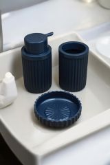 3 Parça Sert Plastik Banyo Seti/ Sıvı Sabunluk, Diş Fırçalık ve Katı Sabunluk-Siyah