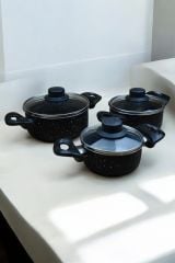 3 Boy Granit Tencere Takımı / Sos, Yemek Isıtma Tencere Seti 13-15-17 cm