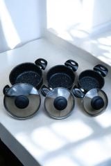 3 Boy Granit Tencere Takımı / Sos, Yemek Isıtma Tencere Seti 13-15-17 cm
