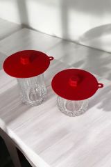 2 'li Bardak Üstü Silikon Kapak -Kırmızı Renk