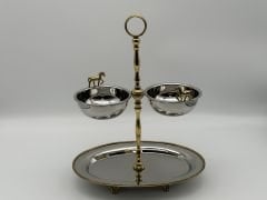 İtalyan Gümüş 2 Katlı Oval Atlı Sunumluk