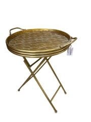 Gold Yuvarlak Metal  Tepsi Sehpa