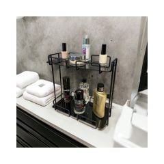 2 Katlı Siyah Banyo ve Kozmetik Düzenleyici