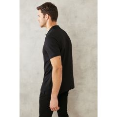 Slim Fit Dar Kesim Simsiyah Kıvrılmaz Polo Yaka T-shirt