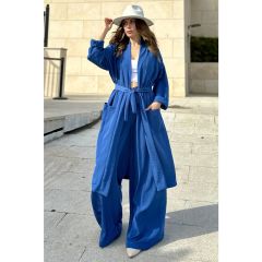 New Laviva Kadın Indigo Çift Cepli Uzun Kimono & Bol Paça Pantolon