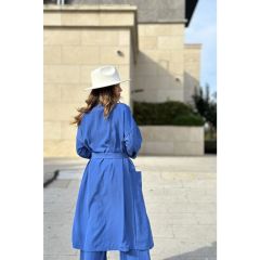 New Laviva Kadın Indigo Çift Cepli Uzun Kimono & Bol Paça Pantolon