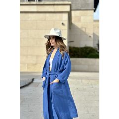 New Laviva Kadın Indigo Çift Cepli Uzun Kimono & Bol Paça Pantolon