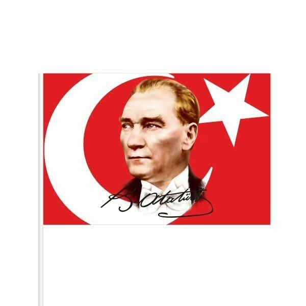 Atatürk Türk Bayrağı 30x45 cm - Sopalı- 10 adet