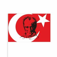 Atatürk Türk Bayrağı 30x45 cm - Sopalı- 10 adet